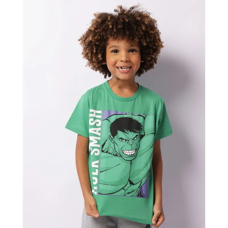 Camiseta Infantil Marvel Hulk Manga Curta Verde 8