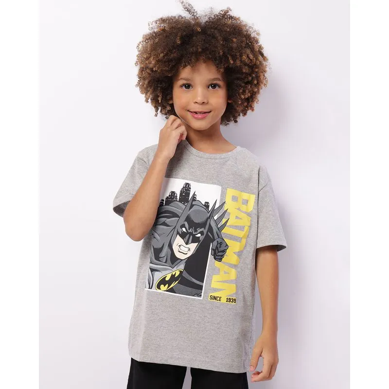 Camiseta Infantil DC Comics Batman Manga Curta Cinza 6