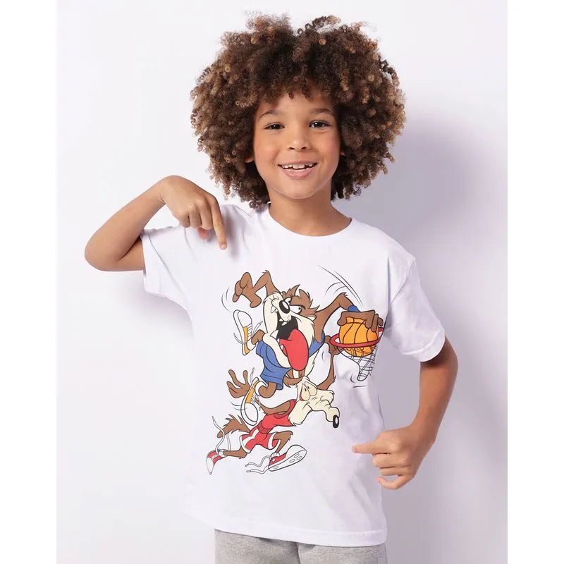Camiseta Infantil Looney Tunes Taz E Coyote Manga Curta Branca 4