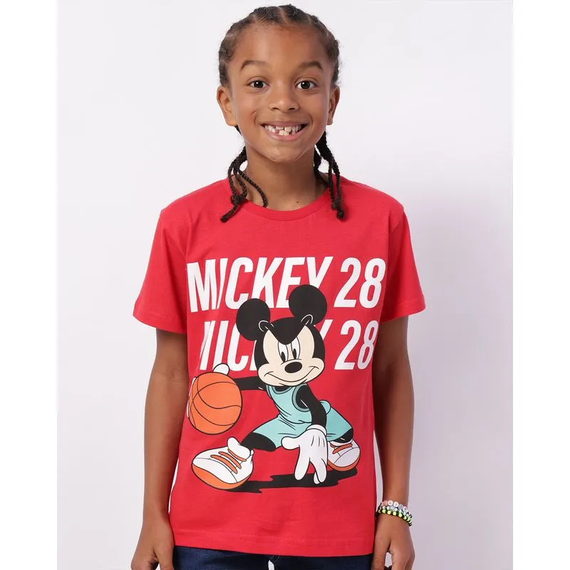 Camiseta Infantil Disney Mickey Algodão Manga Curta Vermelha 10