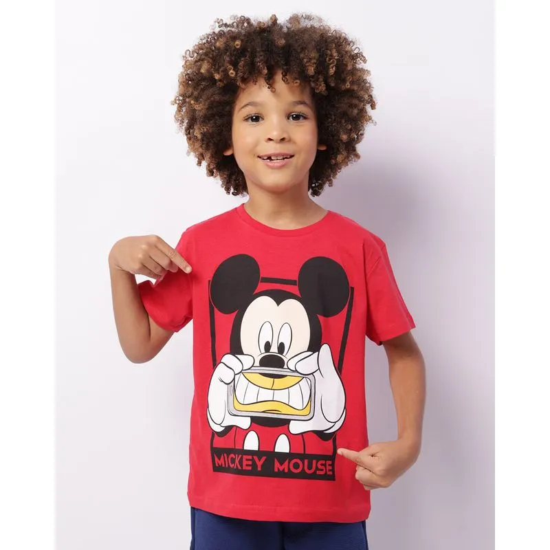 Camiseta Infantil Disney Mickey Manga Curta Vermelha 4