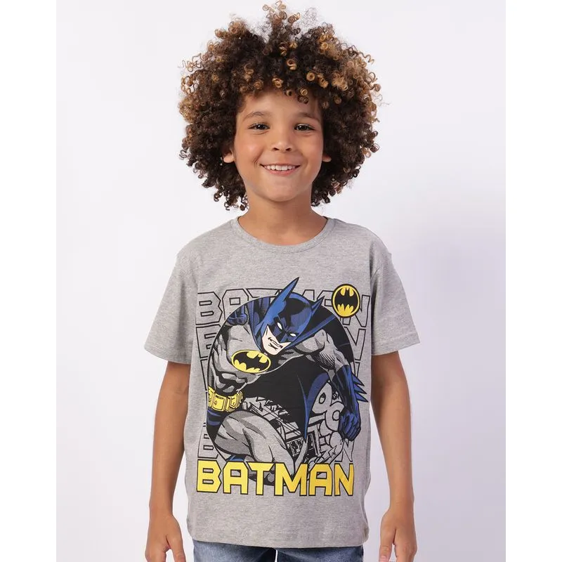 Camiseta Infantil DC Comics Batman Manga Curta Cinza 8