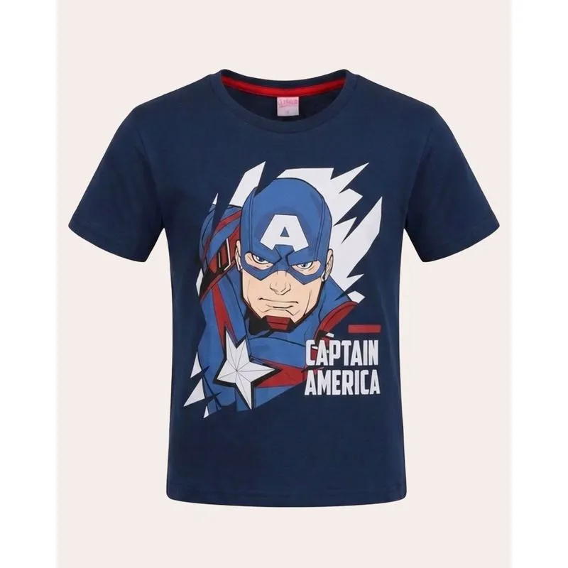 Camiseta Infantil Marvel Capitão América Manga Curta Marinho 12