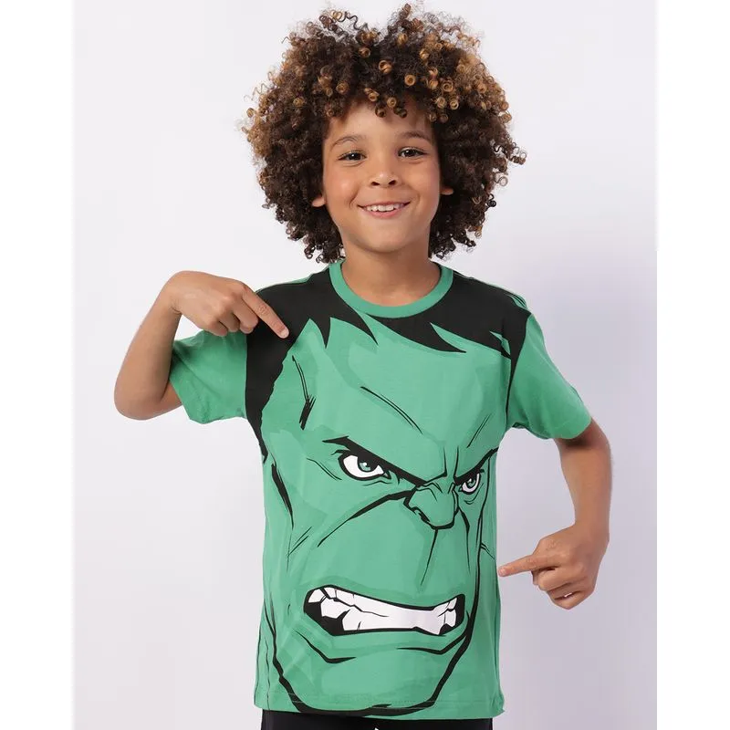 Camiseta Infantil Algodão Marvel Hulk Manga Curta Verde 10