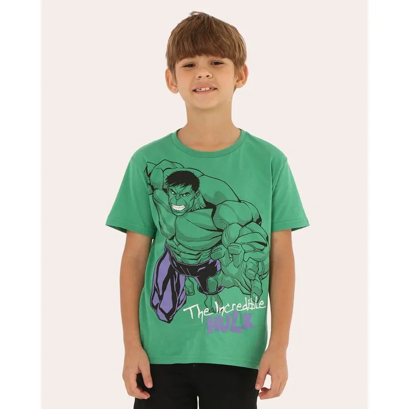 Camiseta Infantil Algodão Os Vingadores Hulk Manga Curta Verde 10