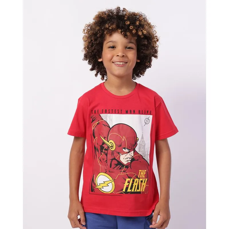 Camiseta Infantil Algodão DC Comics Flash Manga Curta Vermelha 4