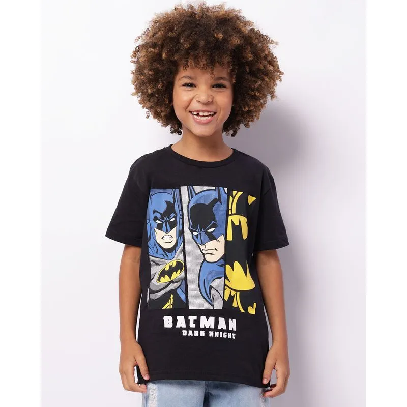 Camiseta Infantil DC Comics Batman Manga Curta Preta 6