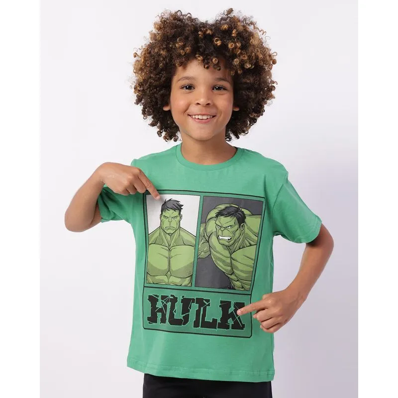 Camiseta Infantil Algodão Marvel Hulk Manga Curta Verde 4