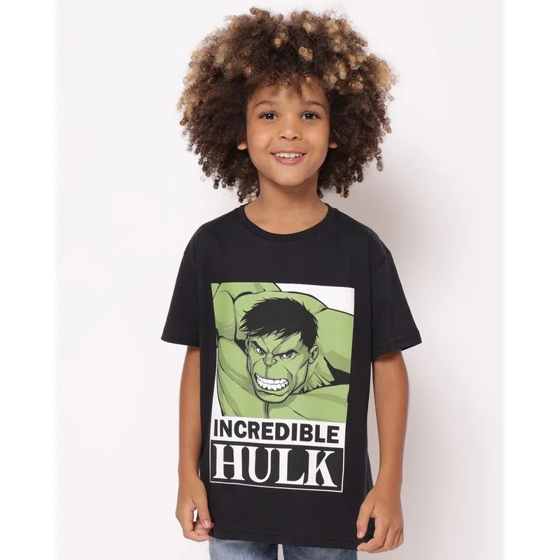 Camiseta Infantil Algodão Marvel Hulk Manga Curta Preta 4