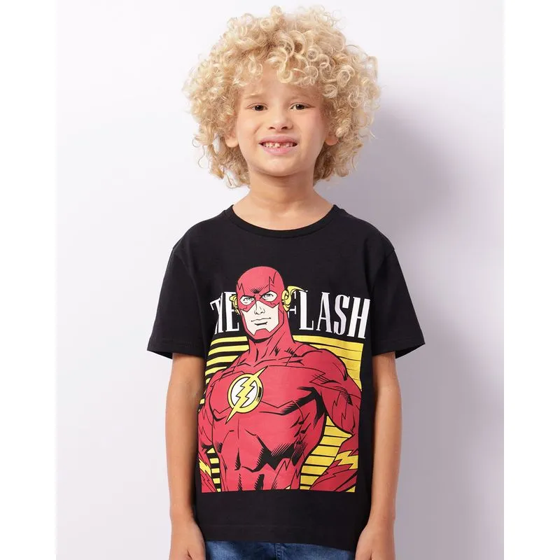 Camiseta Infantil DC Comics Flash Manga Curta Preta 8