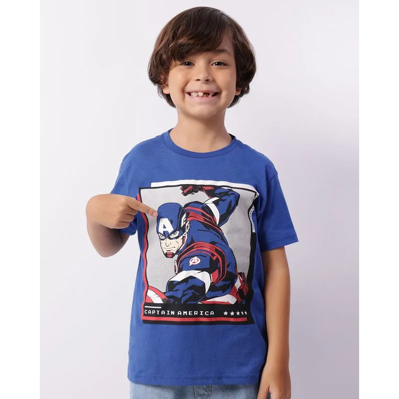 Camiseta Infantil Marvel Capitão América Manga Curta Azul 10