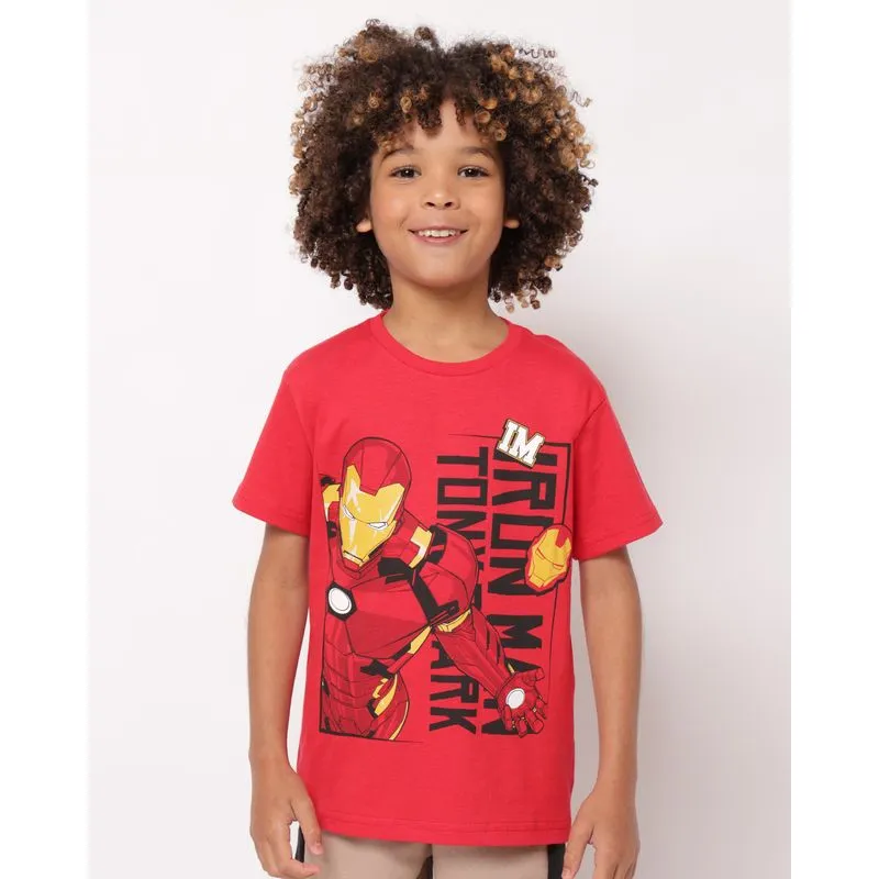 Camiseta Infantil Algodão Marvel Homem de Ferro Manga Curta Vermelha 8