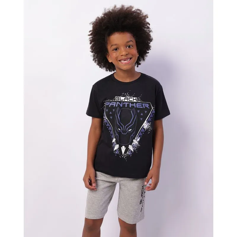 Conjunto Infantil Curto Manga Curta Marvel Pantera Negra Preto 10