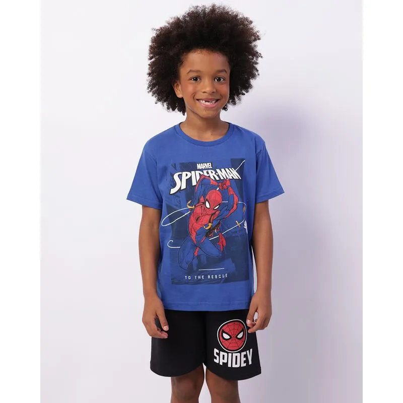 Conjunto Infantil Curto Marvel Homem Aranha Azul 4