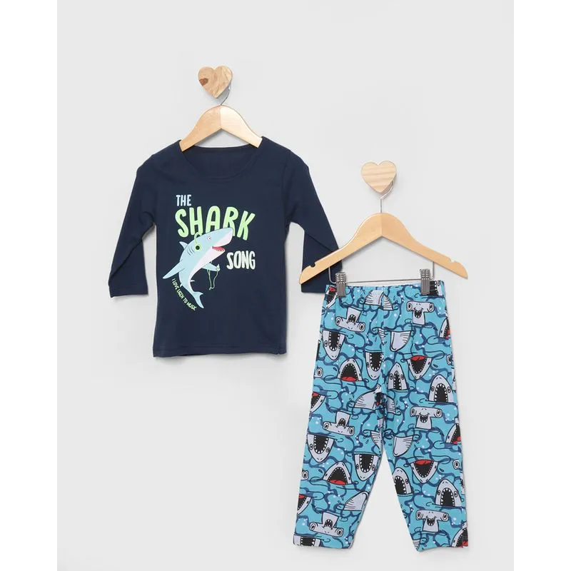 Pijama Bebê Estampado Tubarão Manga Longa Marinho 3