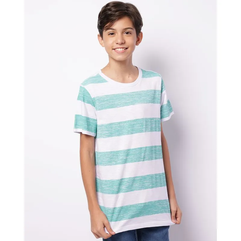 Camiseta Juvenil Manga Curta Estampa Listrada Verde 14