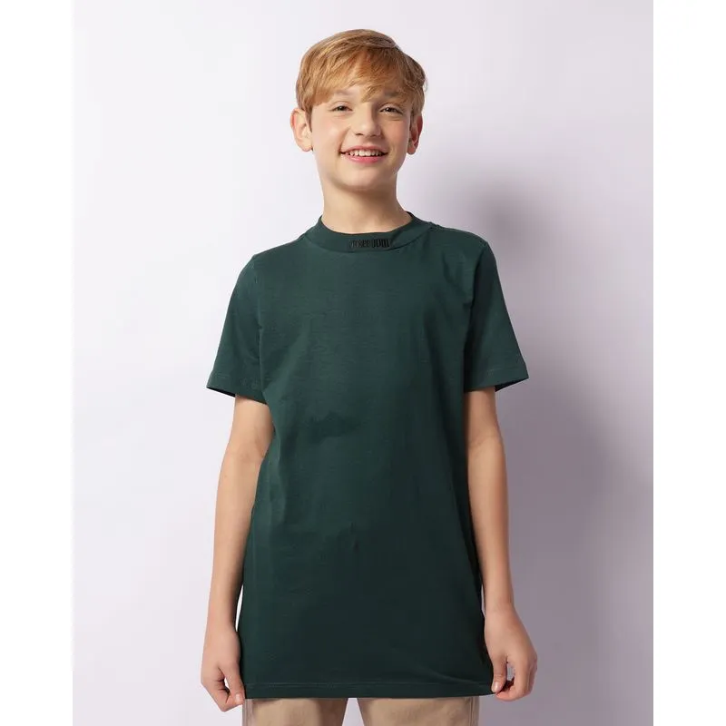 Camiseta Juvenil Bordado Na Gola Manga Curta Verde 10