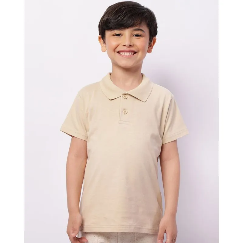 Camisa Polo Infantil Manga Curta Bege 4