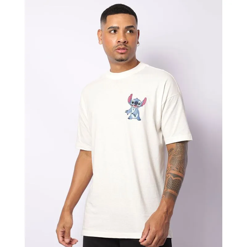 Camiseta Masculina Disney Stitch Manga Curta Off White P