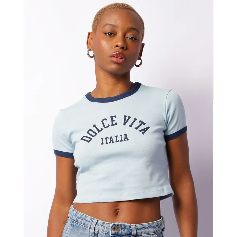 Blusa Feminina Cropped Estampa Dolce Vita Itália Azul P