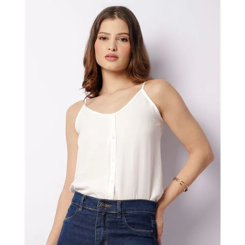Regata Feminina Com Botões E Alças Ajustáveis Off White M