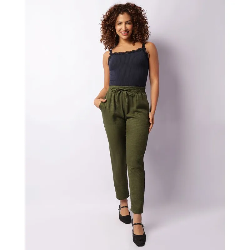 Calça Feminina Slim Crepe Com Cordão Verde P