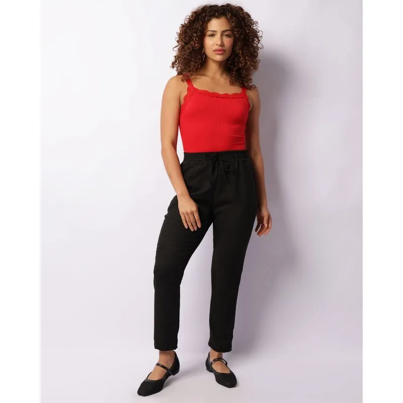 Calça Feminina Slim Crepe Com Cordão Preta G
