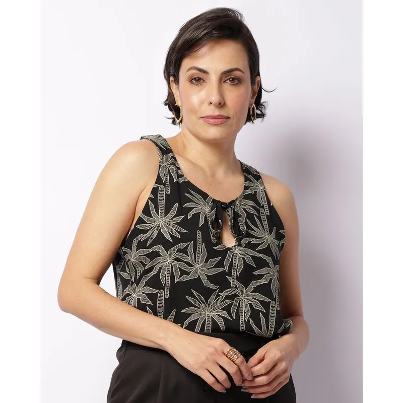 Regata Feminina Viscose Gola Com Recorte E Amarração Preta M