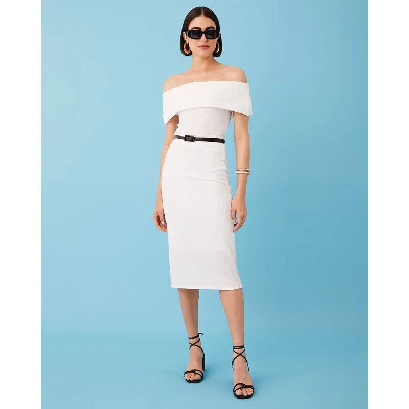 Saia Feminina Midi Texturizada Com Fenda Branca M