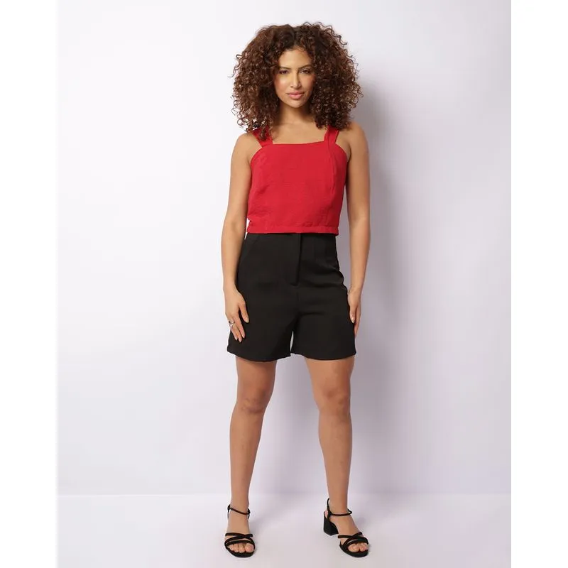 Short Feminino Alfaiataria Com Frisos Preta M