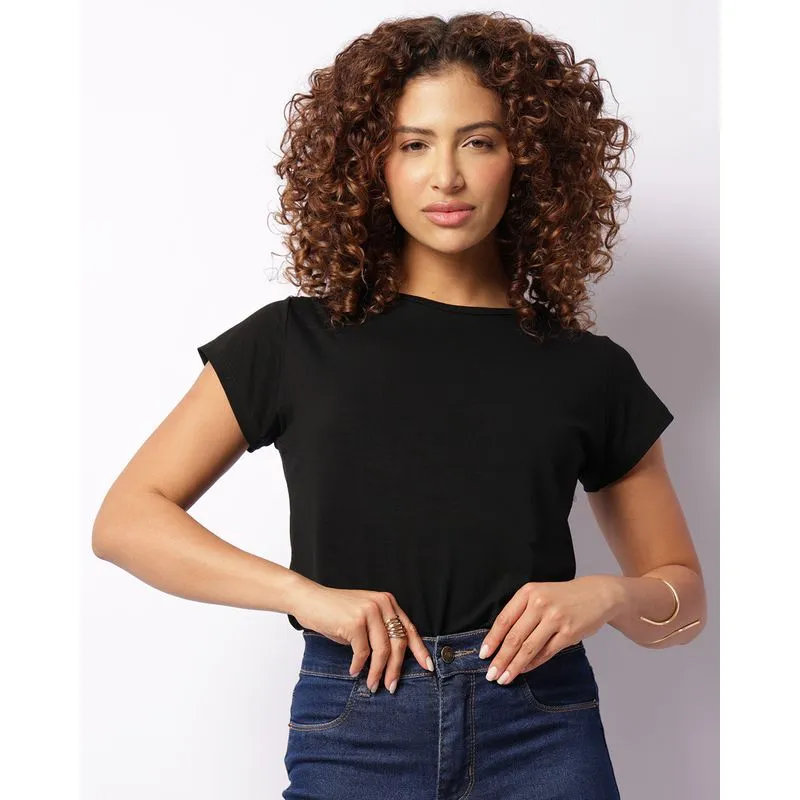 Blusa Feminina Manga Curta Aplicação De Metal Preta GG