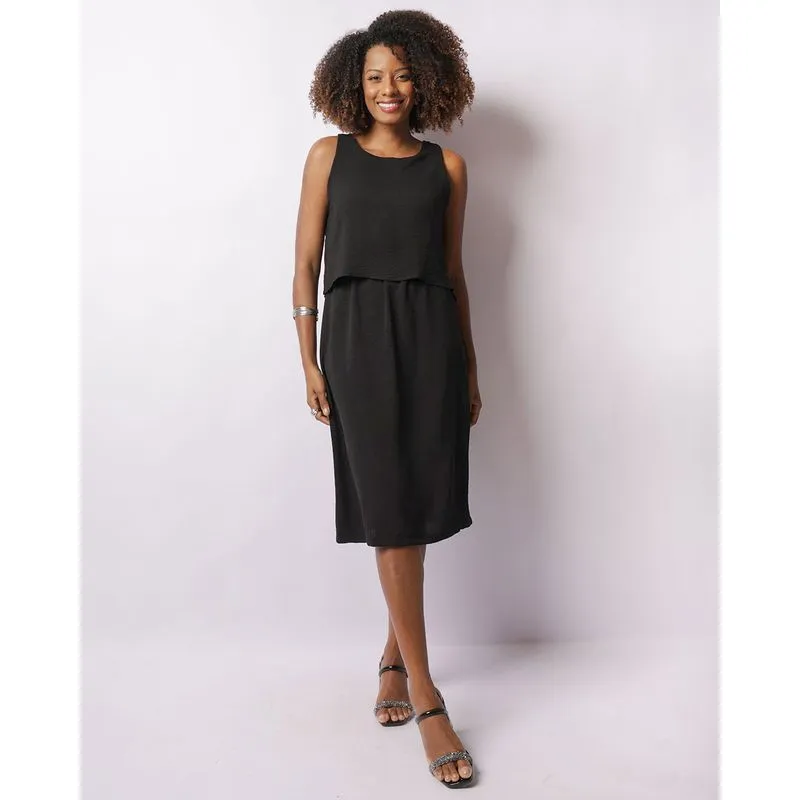 Vestido Feminino Midi Com Sobreposição Preto G