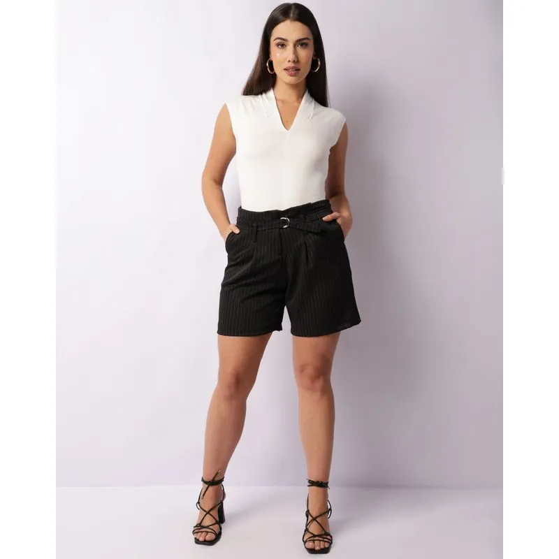Bermuda Feminina Clochard Risca De Giz Preta P