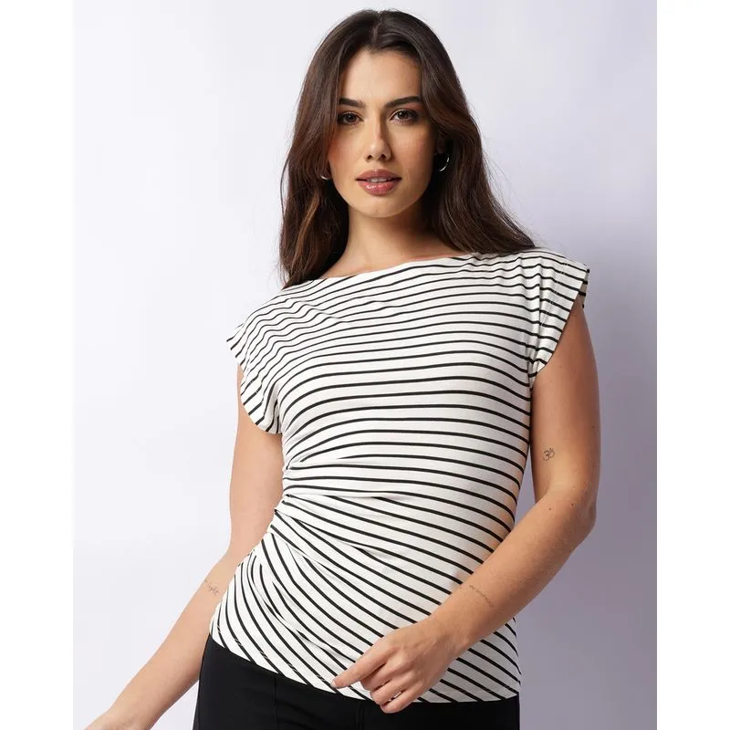 Blusa Feminina Manga Curta Viscose Franzido Lateral Branca M