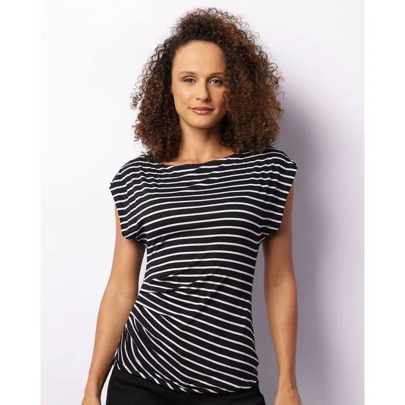 Blusa Feminina Manga Curta Viscose Colissê Lateral Branca E Preta GG