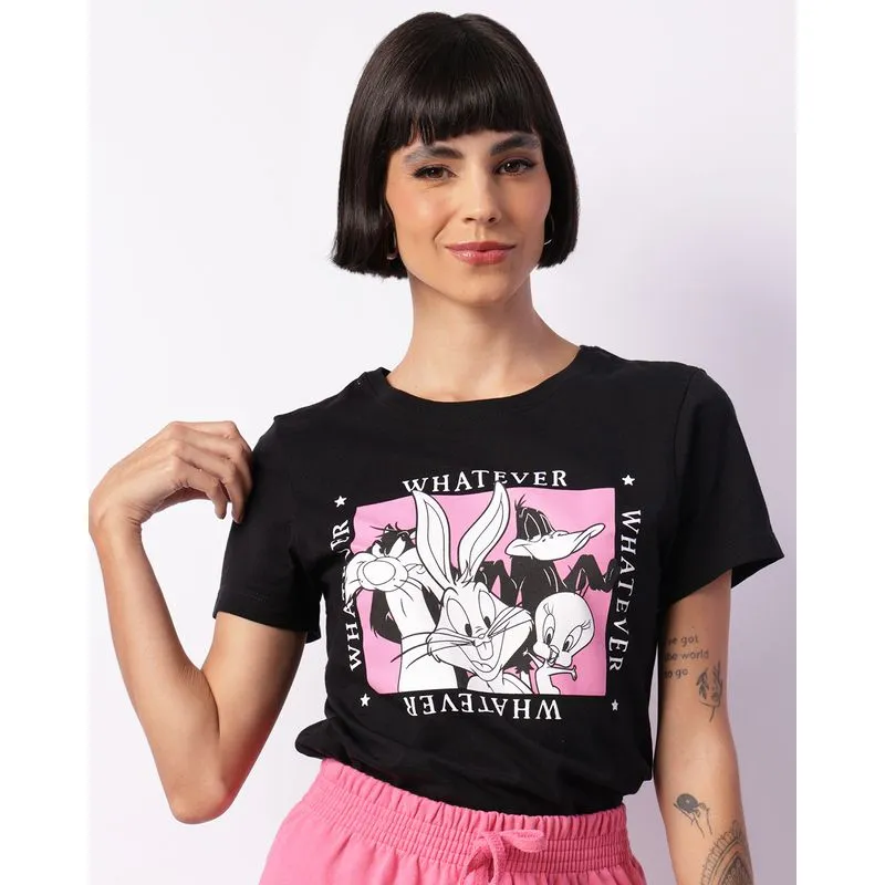 Camiseta Feminina Looney Tunes Manga Curta Preta P