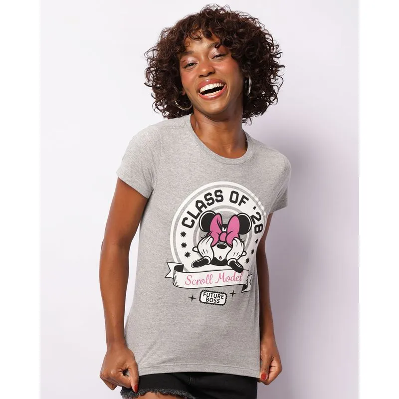 Camiseta Feminina Minnie Disney Manga Curta Cinza M