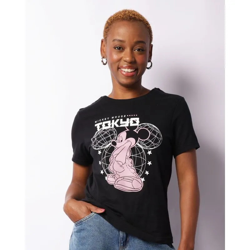Camiseta Feminina Manga Curta Disney Mickey Preta GG
