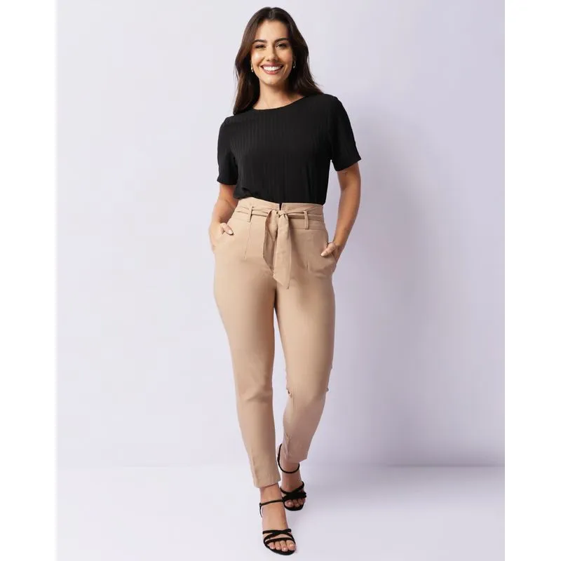 Calça Feminina Twill Com Bolsos Bege G
