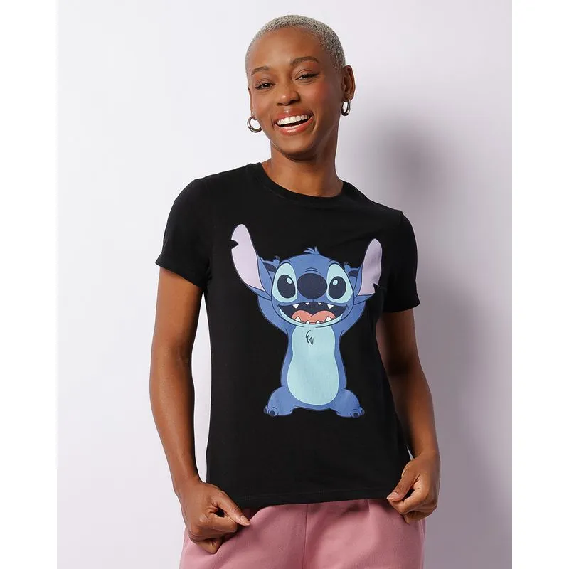 Camiseta Feminina Disney Stitch Preta G