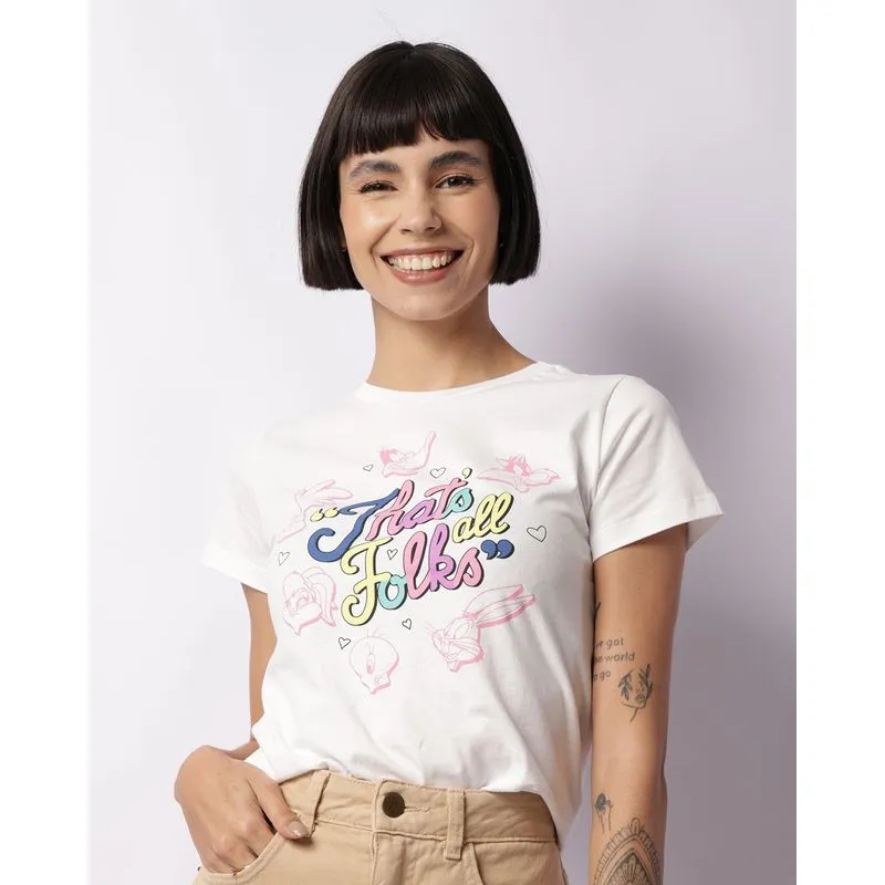 Camiseta Feminina Looney Tunes Warner Manga Curta Branca GG