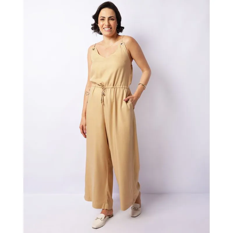 Macacão Feminino Longo Viscose Alcinha Bege G