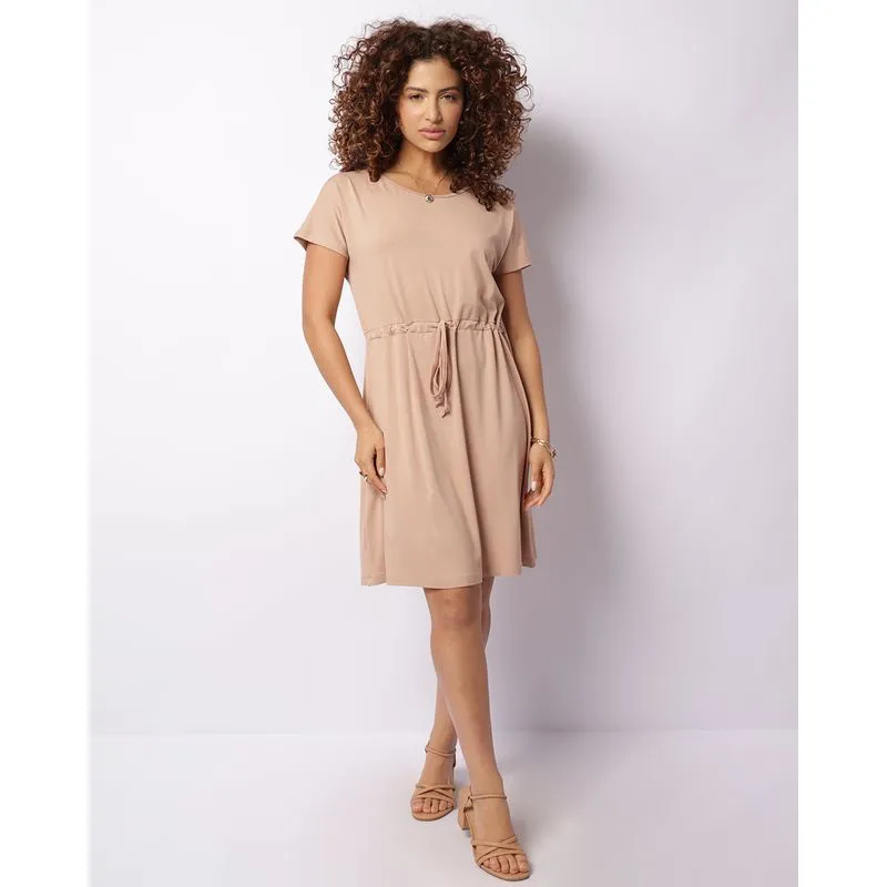 Vestido Feminino Curto Ajustável Cintura Bege P