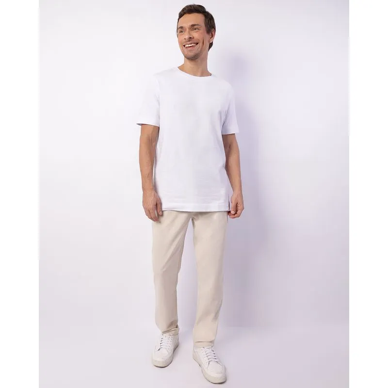Calça Masculina Reta Viscolinho Com Cordão Bege GG