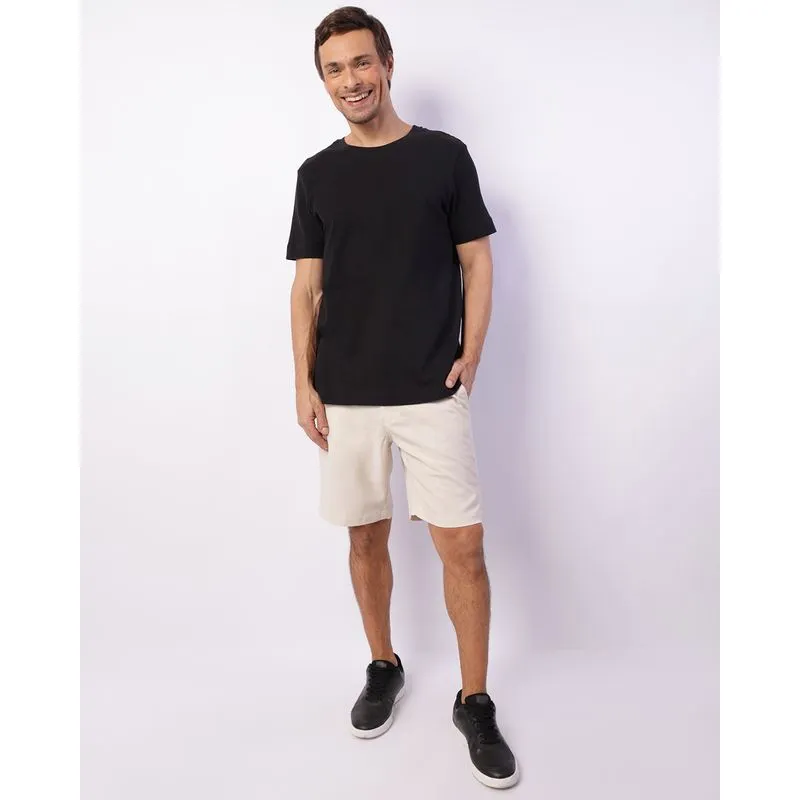 Bermuda Masculina Viscolinho Reta Bolso Embutido Off White M