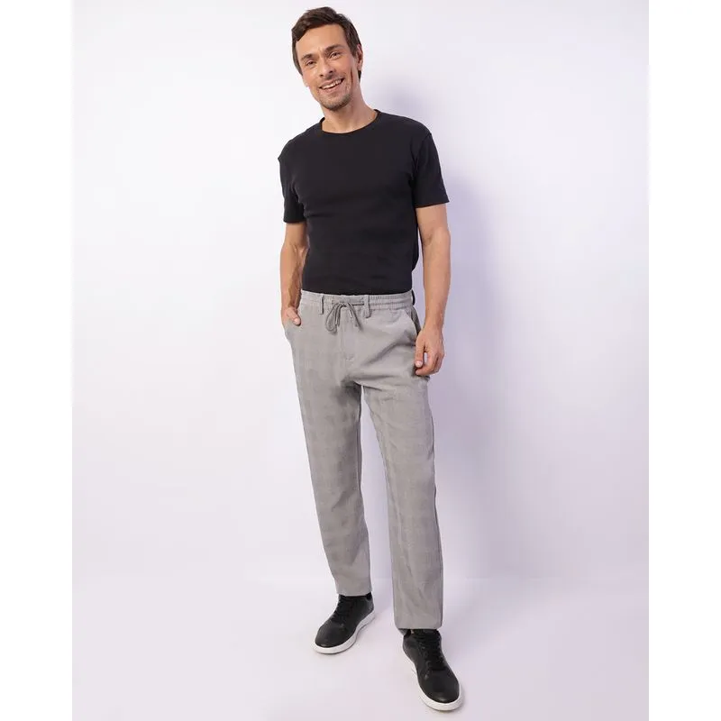 Calça Social Masculina Reta Neoprene Xadrez Cinza P