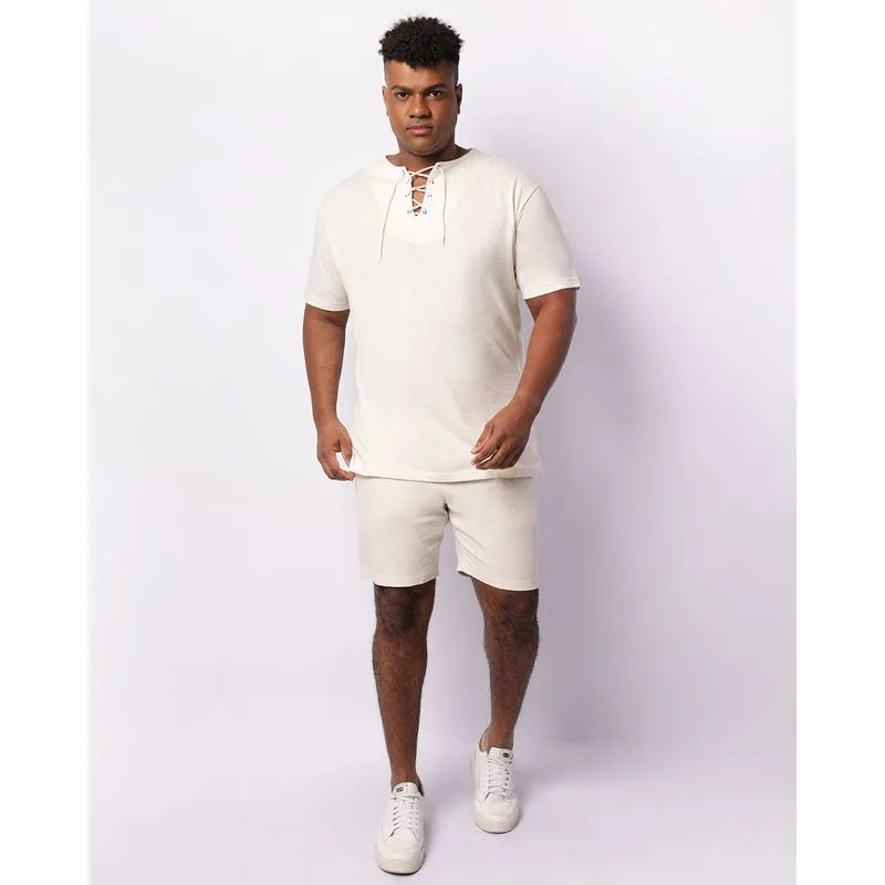 Bermuda Plus Size Masculina Viscolinho Reta Cordão Off White G1