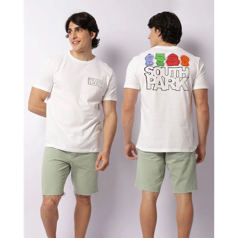 Camiseta Masculina Texturizada South Park Manga Curta Off White M