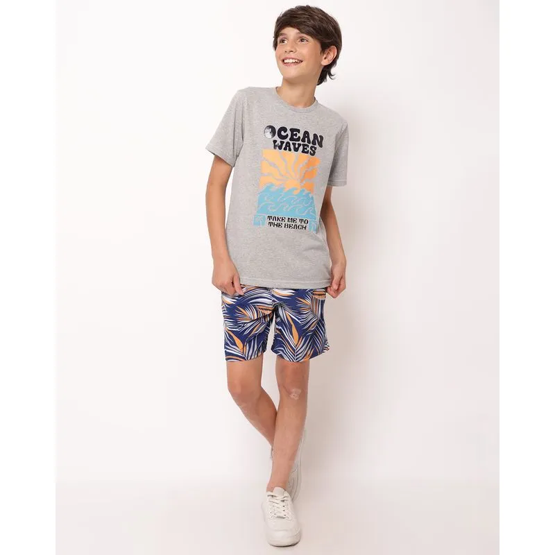 Bermuda Juvenil Reta Estampada Folhagem Marinho 6