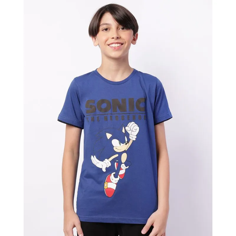 Camiseta Juvenil Sonic Oversized Manga Curta Azul 10